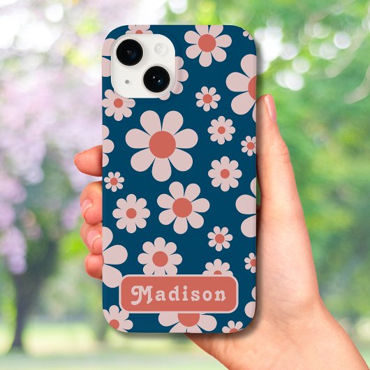 Retro 70s Groovy Daisy Pattern Voeg Naam toe Case-Mate iPhone Case
