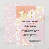 Retro 70s Groovy Daisy Peach Girl Baby shower Invi Kaart (Voorkant / Achterkant)