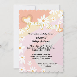 Retro 70s Groovy Daisy Peach Girl Baby shower Invi Kaart