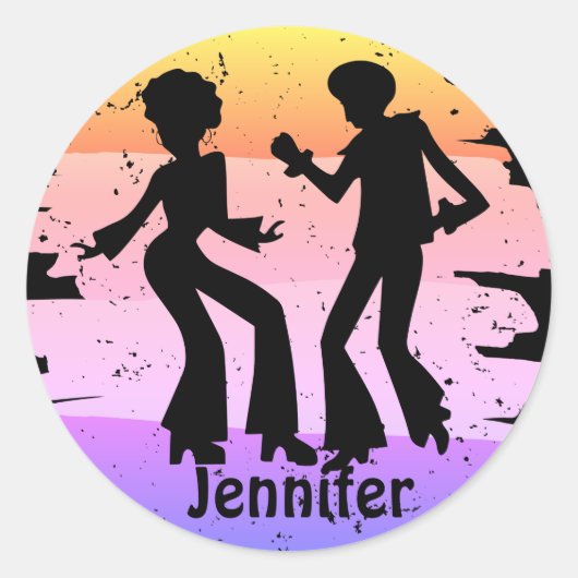 Retro 70s Groovy Disco Dancers Silhouettes Ronde Sticker (Voorkant)