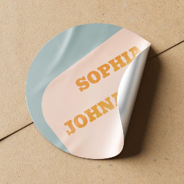 Retro 70s groovy dusty blue orange wedding ronde sticker