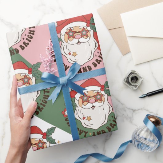 Retro 70s Groovy en Bright Santa Claus Cadeaupapier (Geschenken)