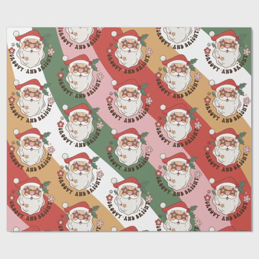 Retro 70s Groovy en Bright Santa Claus Cadeaupapier (Vlak)