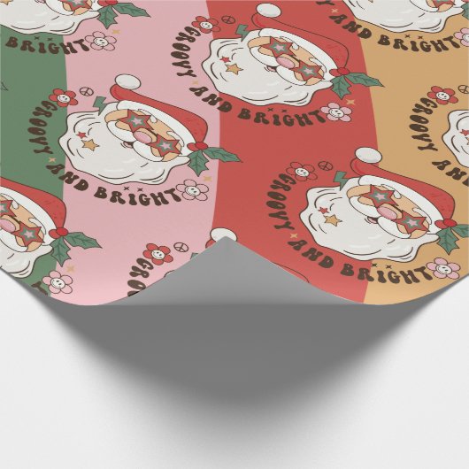 Retro 70s Groovy en Bright Santa Claus Cadeaupapier (Hoek)