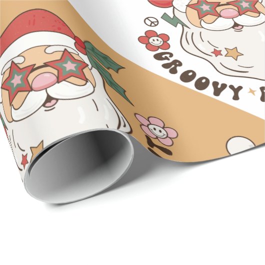 Retro 70s Groovy en Bright Santa Claus Cadeaupapier (Rol Hoek)