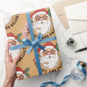Retro 70s Groovy en Bright Santa Claus Cadeaupapier
