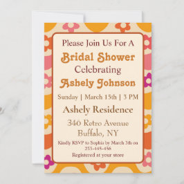 Retro 70s Groovy Floral Bridal Shower Invitation Kaart