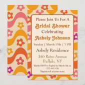 Retro 70s Groovy Floral Bridal Shower Invitation Kaart (Voorkant / Achterkant)