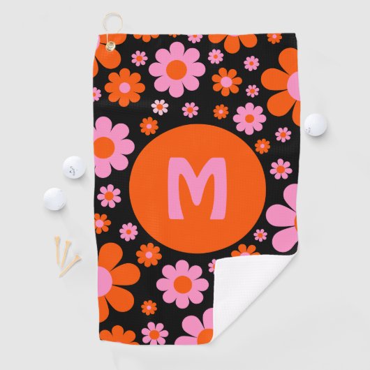 Retro 70s Groovy Floral Golfhanddoek (Insitu)