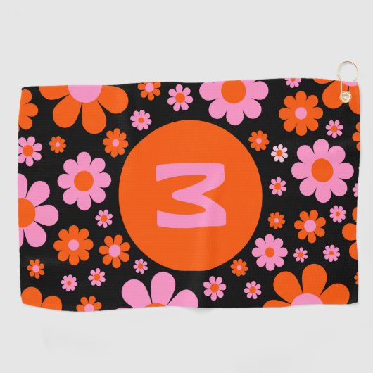 Retro 70s Groovy Floral Golfhanddoek (Horizontaal)