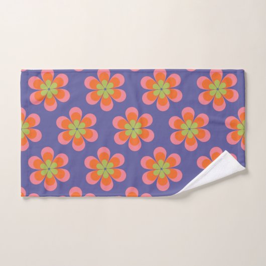 Retro 70s Groovy Flower Pattern in Paars Bad Handdoek (Handdoek)