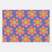 Retro 70s Groovy Flower Pattern in Paars Inpakpapier Vel (Voorkant 2)
