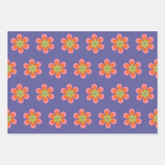 Retro 70s Groovy Flower Pattern in Paars Inpakpapier Vel (Voorkant)