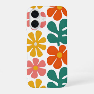 Retro 70s Groovy Folk Art Bloemmotief iPhone 16 Hoesje
