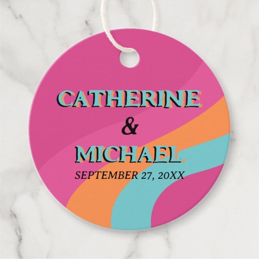 Retro 70s Groovy Fuchsia Fun Wedding Bedankjes Labels (Voorkant)