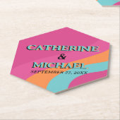 Retro 70s Groovy Fuchsia Fun Wedding Kartonnen Onderzetters (Schuin)
