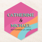 Retro 70s Groovy Fuchsia Fun Wedding Kartonnen Onderzetters (Voorkant)