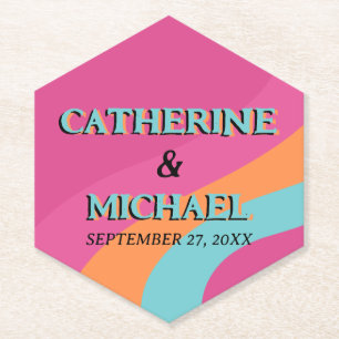 Retro 70s Groovy Fuchsia Fun Wedding Kartonnen Onderzetters