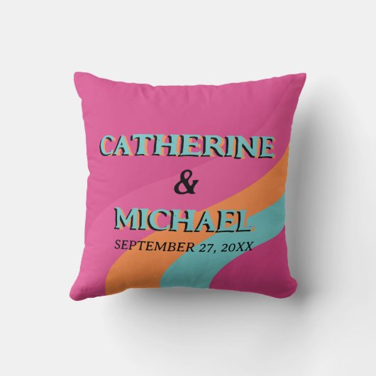Retro 70s Groovy Fuchsia Fun Wedding Kussen (Achterkant)