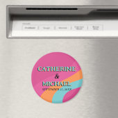 Retro 70s Groovy Fuchsia Fun Wedding Magneet (Insitu (Vaatwasser))