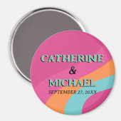 Retro 70s Groovy Fuchsia Fun Wedding Magneet (Voorkant / Achterkant)