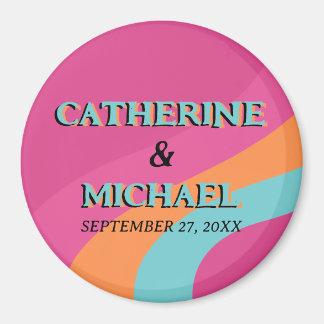 Retro 70s Groovy Fuchsia Fun Wedding Magneet