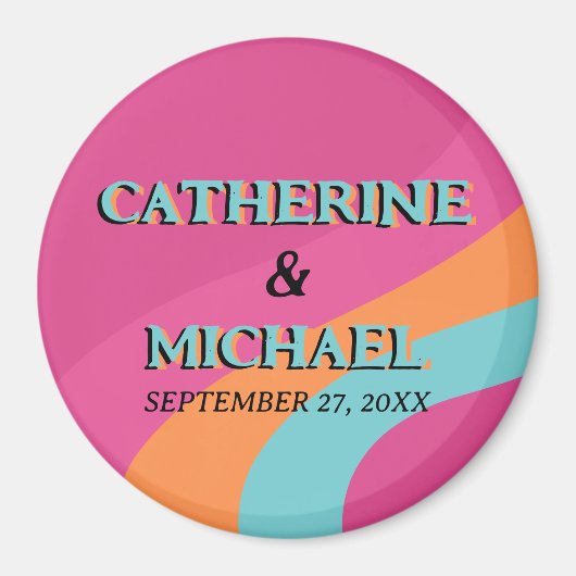 Retro 70s Groovy Fuchsia Fun Wedding Magneet (Voorkant)