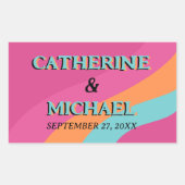 Retro 70s Groovy Fuchsia Fun Wedding Rechthoekige Sticker (Voorkant)