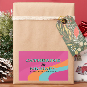 Retro 70s Groovy Fuchsia Fun Wedding Rechthoekige Sticker