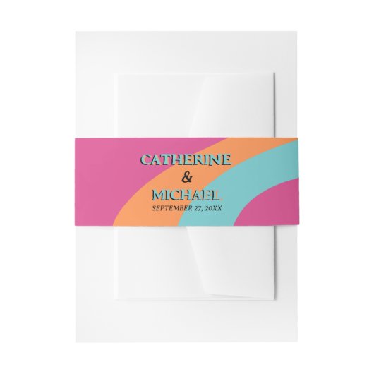 Retro 70s Groovy Fuchsia Fun Wedding Uitnodigingen Wikkel (Voorkant Voorbeeld)