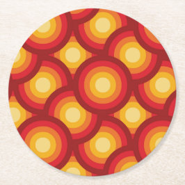 Retro 70s Groovy Geometrisch Cirkelpatroon Ronde Kartonnen Onderzetter