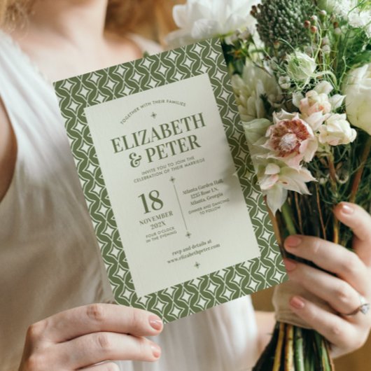 Retro 70s Groovy Groen Bruiloft Kaart