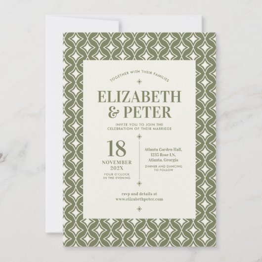 Retro 70s Groovy Groen Bruiloft Kaart (Voorkant)