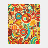Retro 70s Groovy Herfst Herfstelementen Patroon Fleece Deken (Voorkant)