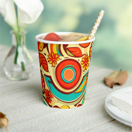 Retro 70s Groovy Herfst Herfstelementen Patroon Papieren Bekers