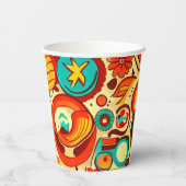 Retro 70s Groovy Herfst Herfstelementen Patroon Papieren Bekers (Achterkant)