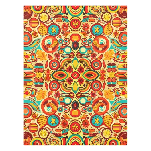Retro 70s Groovy Herfst Herfstelementen Patroon Tafelkleed (Voorkant)