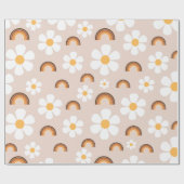 Retro 70s Groovy Hippie Daisy & Terracotta Rainbow Cadeaupapier (Vlak)