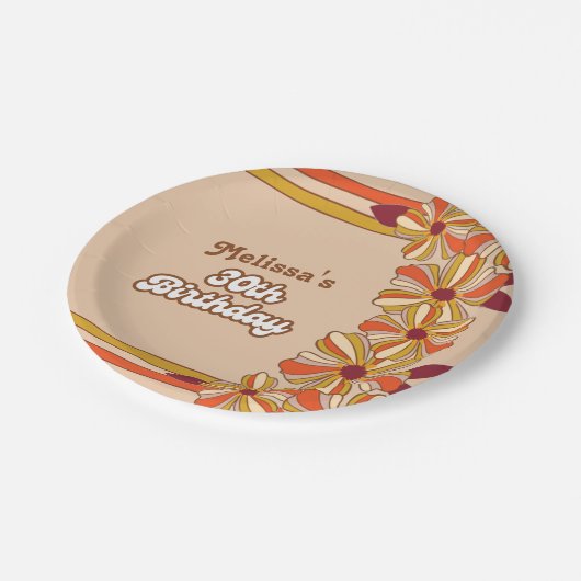 Retro 70s Groovy Hippie Flower 30e verjaardag Papieren Bordje (Gekanteld)