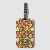 Retro 70s Groovy Hippie Flower Monogram Bagagelabel (Voorkant (verticaal))