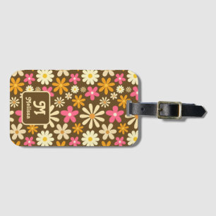 Retro 70s Groovy Hippie Flower Monogram Bagagelabel