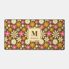 Retro 70s Groovy Hippie Flower Monogram Bureaumat