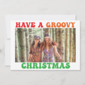 Retro 70s Groovy  Hippie-foto met kerstmis Feestdagenkaart (Voorkant)
