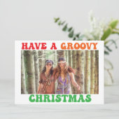Retro 70s Groovy  Hippie-foto met kerstmis Feestdagenkaart (Staand voorkant)