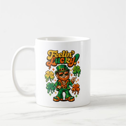 Retro 70s Groovy Kabouter Lucky Vibes St. Patrick Koffiemok (Links)