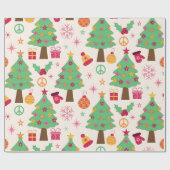 Retro 70s Groovy Kerstbomen Patroon Cadeaupapier (Vlak)
