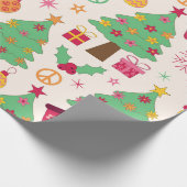 Retro 70s Groovy Kerstbomen Patroon Cadeaupapier (Hoek)