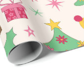 Retro 70s Groovy Kerstbomen Patroon Cadeaupapier (Rol Hoek)
