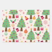 Retro 70s Groovy Kerstbomen Patroon Inpakpapier Vel (Voorkant 2)