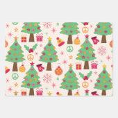 Retro 70s Groovy Kerstbomen Patroon Inpakpapier Vel (Voorkant)